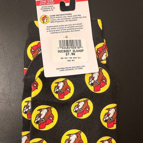 Buc-ee's Unisex Crew Socks - Black with Iconic Beaver Logo (One Size) - Picture 2 of 2
